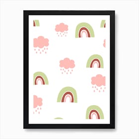 Clouds, Rainbow, Boho, Children's, Nursery, Bedroom, Kids, Art, Wall Print Art Print