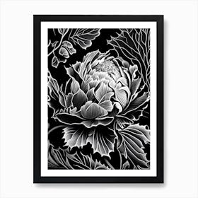 Peony Leaf Linocut 2 Art Print