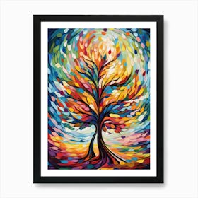 Vibrant Tree at Sunset III, Abstract Colorful Painting in Van Gogh Style Art Print