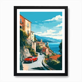 A Nissan Gt R In Amalfi Coast, Italy, Car Illustration 6 Art Print