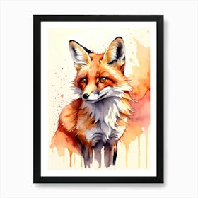 Abstract Fox Cub Watercolor Painting Art Print