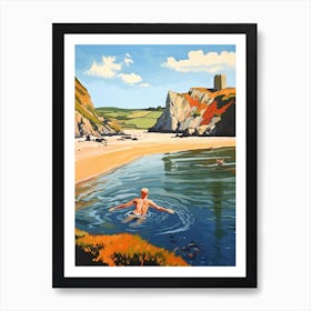 Wild Swimming At Three Cliffs Bay Swansea 2 Art Print