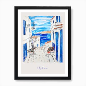 Mykonos Greece Mediterranean Blue Drawing Poster Art Print