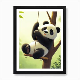 Panda Bear On Swing Art Print