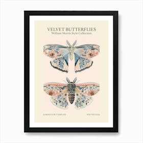 Velvet Butterflies Collection Luminous Butterflies William Morris Style 6 Art Print