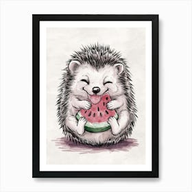 Hedgehog Eating Watermelon 1 Art Print