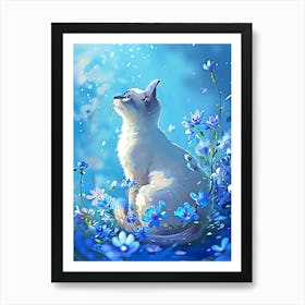 Cat In Blue Flowers 1 Art Print