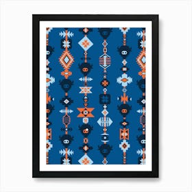 American Buffalo and Aztec Lines Navy, Blue, Orange Art Print