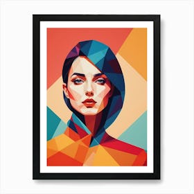 Colorful Geometric Woman Portrait Low Poly (12) Art Print