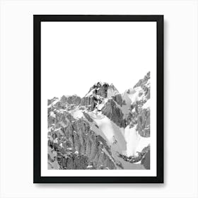 Mountain Tops with Snow Black and White Minimalist Art Print Art Print
