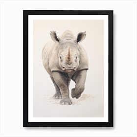 Portrait Of A Rhino Portrait Detailed Illustration Art Print