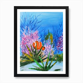 Orange Fish painting undwerwater sea ocen floor nature blue green purple hand painted artwork Art Print