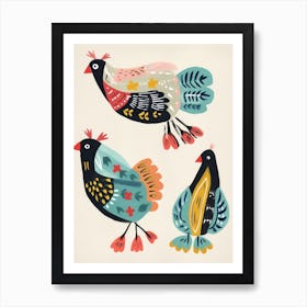 Folk Style Bird Painting Chicken 1 Affiche