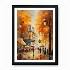 Paris city countryside, cafes, people, trees, old autumn oil paints. Faded colours.7 Art Print