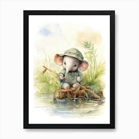 Elephant Painting Fishing Watercolour 3 Art Print