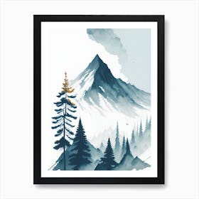 Mountain And Forest In Minimalist Watercolor Vertical Composition 215 Art Print