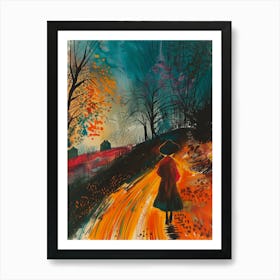 Woman Walking Down A Road Art Print