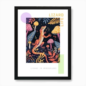 Lizard In The Mushrooms Modern Colourful Abstract Illustration 1 Poster Art Print