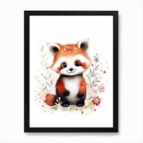 Watercolour Jungle Animal Baby Red Panda 3 Art Print