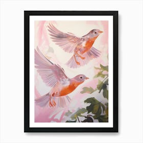 Pink Ethereal Bird Painting European Robin 3 Póster