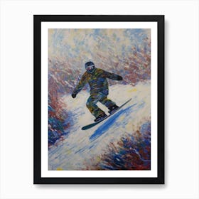 Snowboarding In The Style Of Monet 1 Art Print