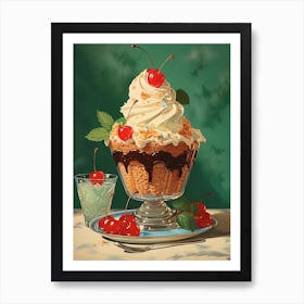 Ice Cream Sundae Vintage Cookbook Style 1 Art Print
