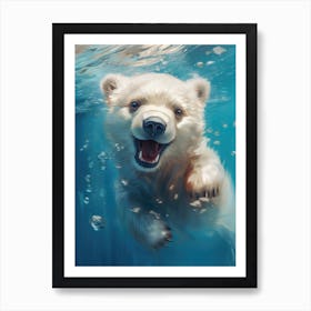 Cute Baby Polar Bear Swimming under Water Art Print