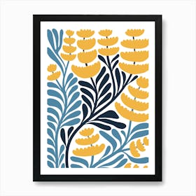 Yellow And Blue Floral Pattern Art Print