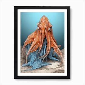 Blanket Octopus Detailed Illustration 11 Art Print