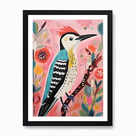 Pink Scandi Woodpecker 3 Art Print