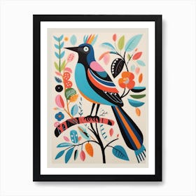 Colourful Scandi Bird Magpie 6 Art Print