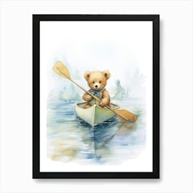 Rowing Teddy Bear Painting Watercolour 4 Art Print