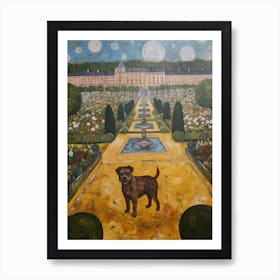 Painting Of A Dog In The Palace Of Versailles Gardens France In The Style Of Gustav Klimt 01 Art Print