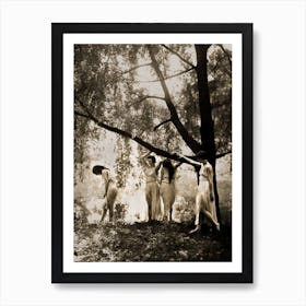 Wood Nymphs - Circle of Witches Dancing Sequence - Pagan Ladies in Greek Dress Midsummer Litha - Sepia Vintage Photography Remastered Witchy Art Print