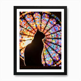 Cat In Front Of Stained Glass Window 2 Art Print