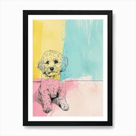 Pastel Lagotto Romagnolo Dog Pastel Line Illustration  4 Art Print