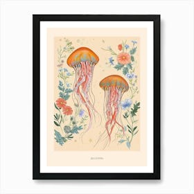 Folksy Floral Animal Drawing Jellyfish 2 Poster Art Print