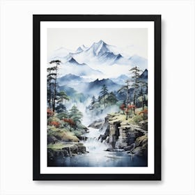 The Japanese Alps In Multiple Prefectures,  Japanese Brush Painting, Sumi E, Minimal  4  Art Print