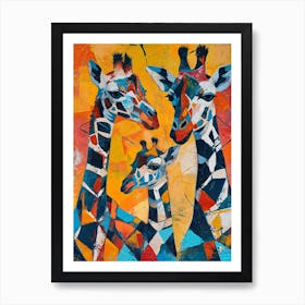 Giraffe & Calf Bold Colours 3 Art Print