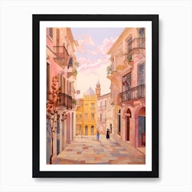 Valencia Spain 2 Vintage Pink Travel Illustration Art Print