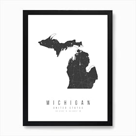 Michigan Mono Black And White Modern Minimal Street Map Art Print
