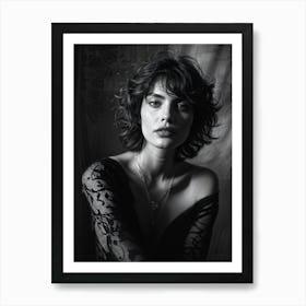 Black And White Portrait Person Exudes Mystery Soft Shadows Highlights Accentuate Facial Features Art Print