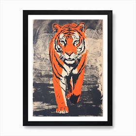 Tiger, Woodblock Animal  Drawing 2 Art Print