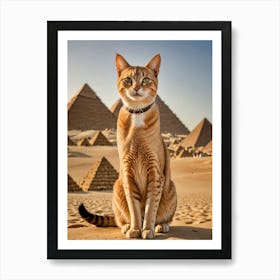 Purrfectly Posed: A Cat's Sightseeing Journey Cat In Egypt Art Print