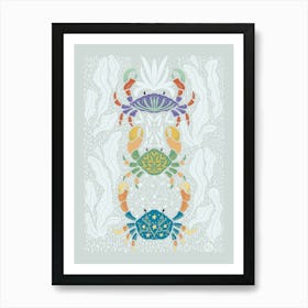 Colorful Crabs' Seaweed Parade [blue] 1 Art Print