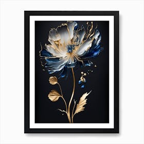 Blue And Gold Flower Art Print