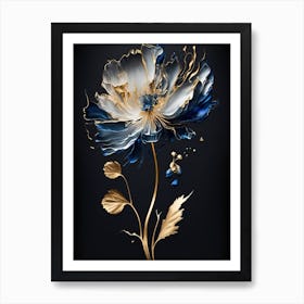 Luxurious White Blue Gold Floral Art Print