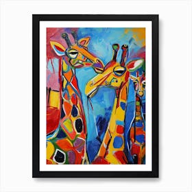 Geometric Colourful Giraffes 4 Art Print