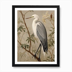 Dark And Moody Botanical Egret 4 Art Print