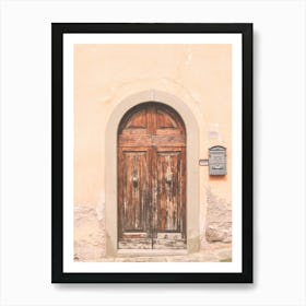 Florence, Italy I A retro vintage wooden door photography with an orange aesthetic in italian alleyways streets from village Fiesole in Tuscany or in Rome, Venice or Naples city for a minimalist geometric decor Art Print